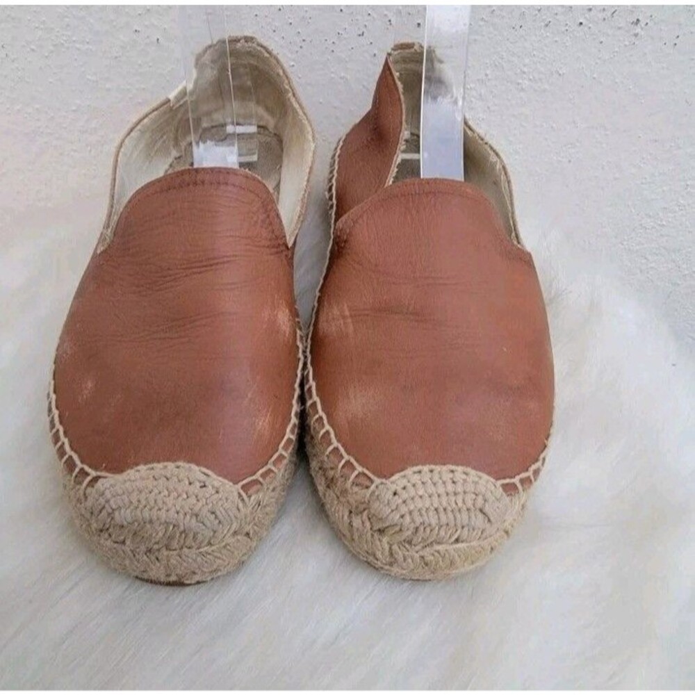 Soludos wmn 7/37.5 Platform Smoking Slipper shoe loafer camel leather espadrille
